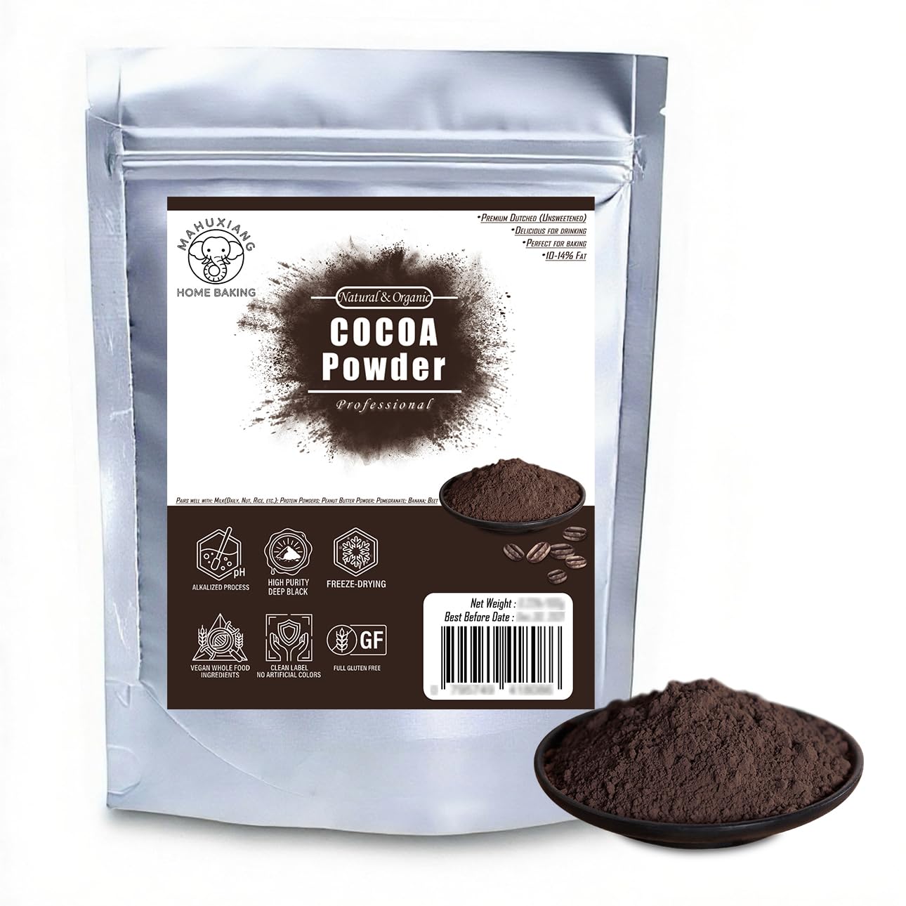 Cocoaページ MAHUXIANG Dutch-Processed Cocoa Powder, Rich Black Color, 10-14